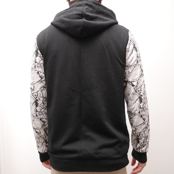 Black Zip Up Hoodie with White Marble Texture Graphic Sleeves - Size S - Picture 3 of 3